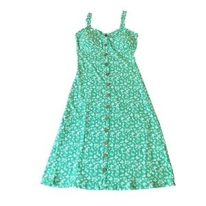 Derek Heart Green White Butterfly Pattern Button -Front Detail Midi Size M